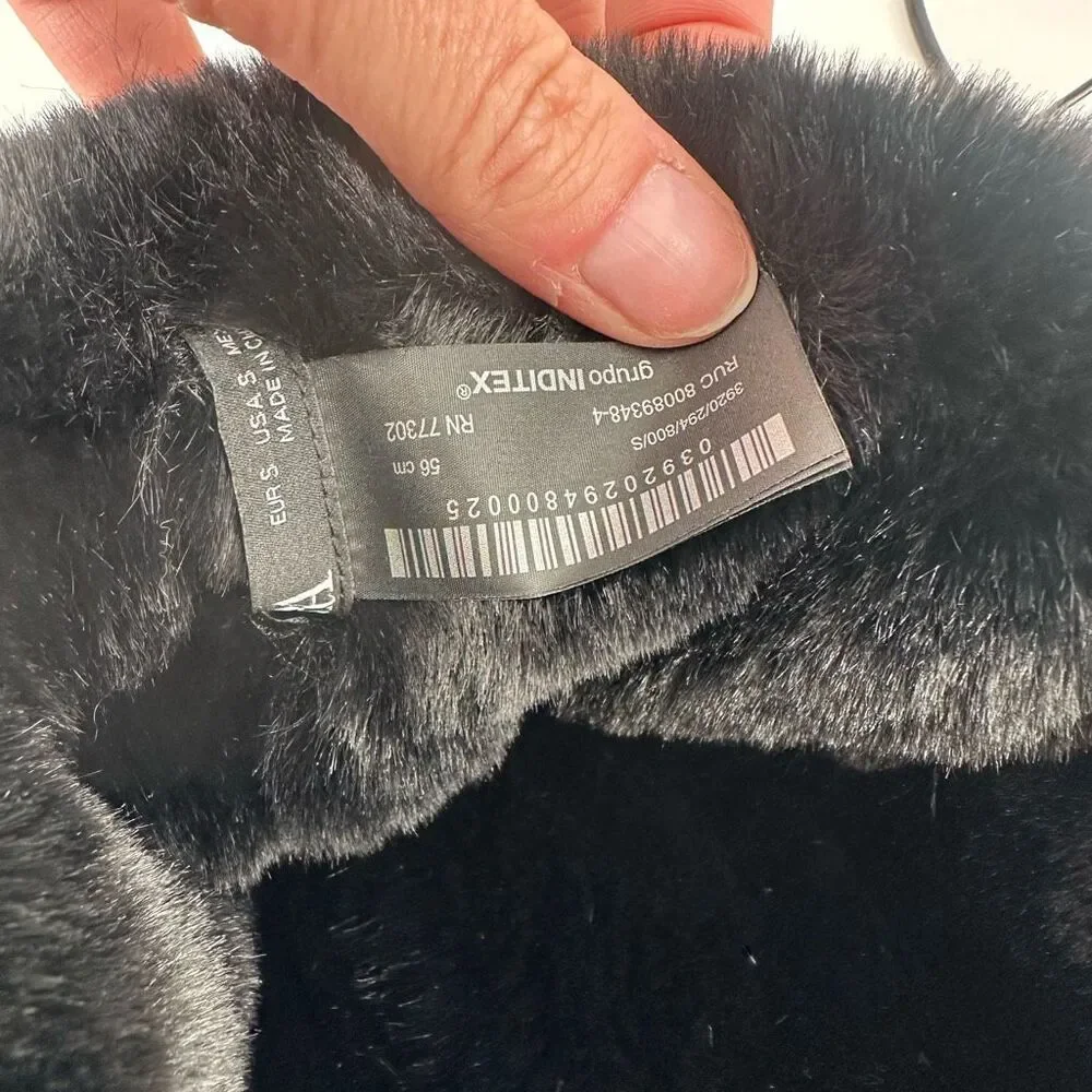 Zara Faux Leather & Fur Winter Hat Small Black Mob Wives‎ Goth Luxury Old Money